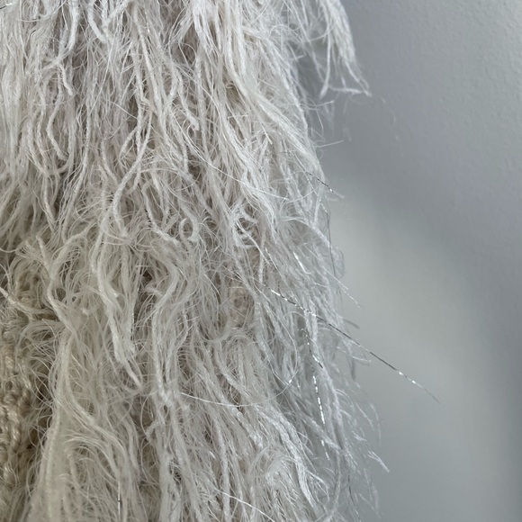 ASTR Cream Silver Sasha Furry Shag Fringe Sweater Cardigan Jacket New Years - Picture 8 of 10